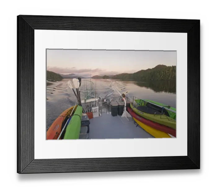 Framed Print : Canada, British Columbia, Calvert Island. Wake of Dolphin Charters boat, Delphinus, on cruise tour