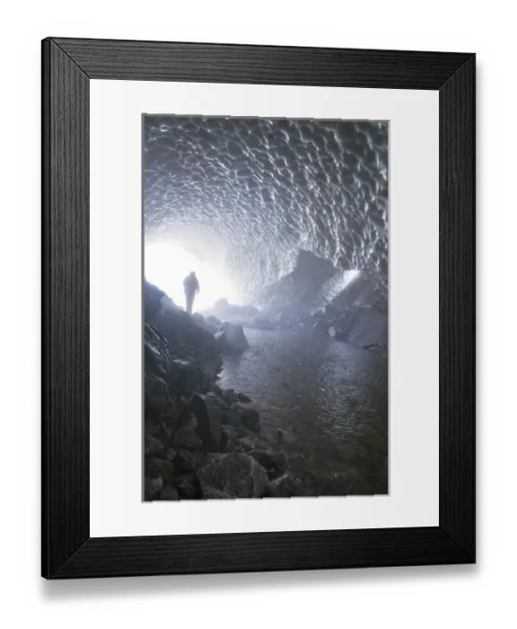 Framed Print : Canada, British Columbia, Fiordland Recreation Area. Man stands next to stream running Framed Print : Canada, British Columbia, Fiordland Recreation Area. Man stands next to stream running