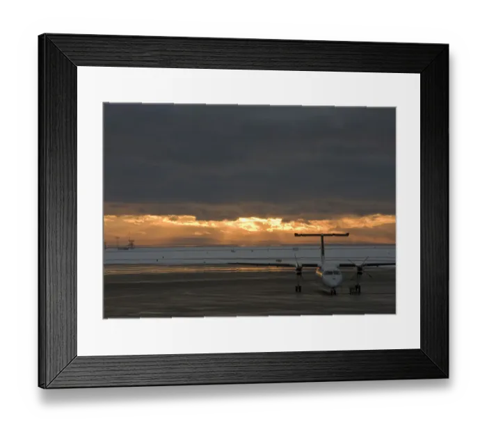 Framed Print : Canada, British Columbia, Vancouver. Dash 8 aircraft with sun lighting distant clouds Framed Print : Canada, British Columbia, Vancouver. Dash 8 aircraft with sun lighting distant clouds