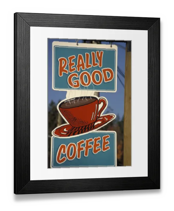 Framed Print : North America, Canada, British Columbia, Vancouver Island, Duncan Coffee sign