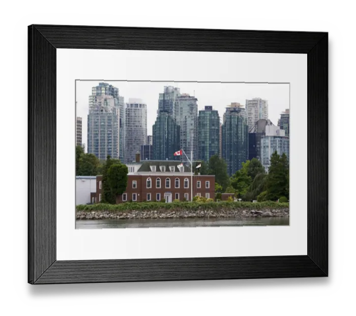 Framed Print : HMCS Discovery naval station  /  museum located on Deadmans Island in Coal Harbour at Vancouver