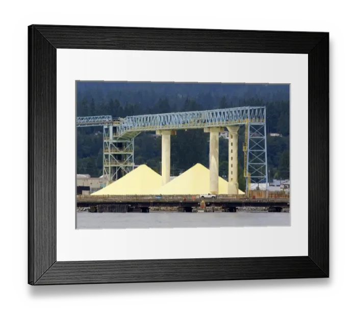 Framed Print : Sulfur recovered from hydrocarbons, stockpiled for shipment at Port Vancouver, British Columbia Framed Print : Sulfur recovered from hydrocarbons, stockpiled for shipment at Port Vancouver, British Columbia