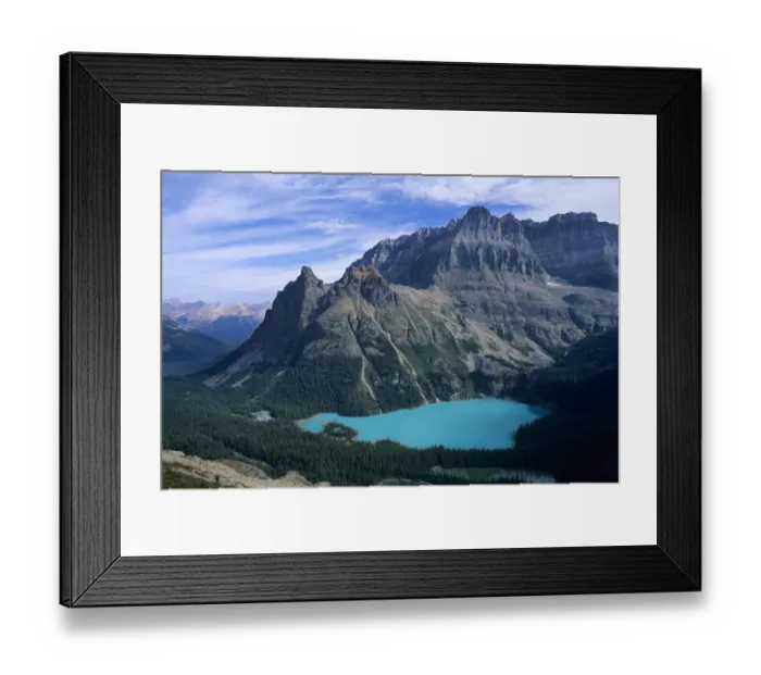 Framed Print : Wiwaxy Peaks (left of center) and Mount Huber rise above the waters of Lake O Hara