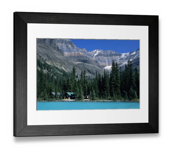 Framed Print : Cabins of Lake O Hara Lodge along shore of Lake O hara below the snow-streaked 11 Framed Print : Cabins of Lake O Hara Lodge along shore of Lake O hara below the snow-streaked 11