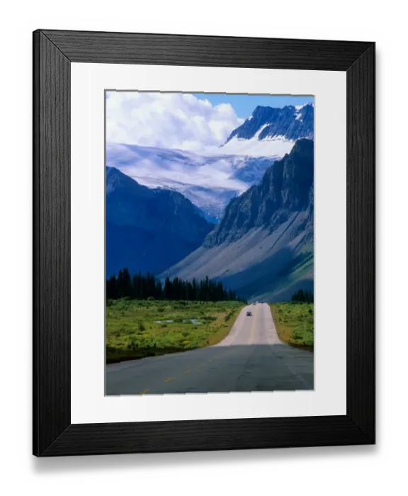 Framed Print : Alberta, Road into the mountains of Banff National Park