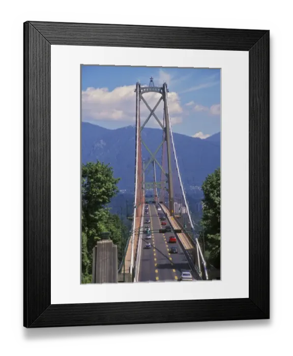 Framed Print : North America, Canada, Vancouver, Brisish Columbia. Lions Gate Bridge with mountains Framed Print : North America, Canada, Vancouver, Brisish Columbia. Lions Gate Bridge with mountains