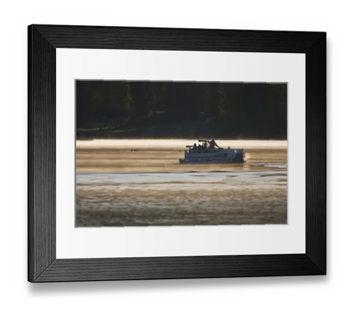Framed Print : North America, Canada, British Columbia near Kamloops, wildlife photographers on pontoon