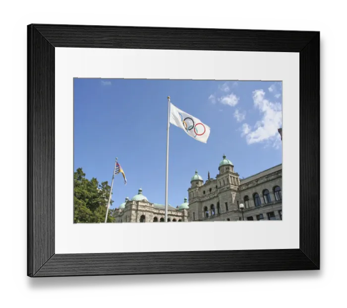 Framed Print : Olympic flag and Parliament Building Victoria British Columbia