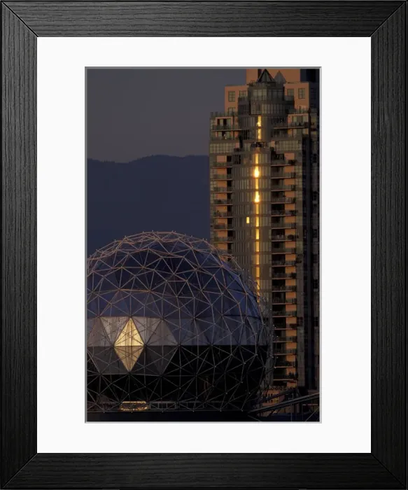 Framed Print : N. A. Canada, Vancouver, B. C. Science World Dome and building, lit by setting sun Framed Print : N. A. Canada, Vancouver, B. C. Science World Dome and building, lit by setting sun