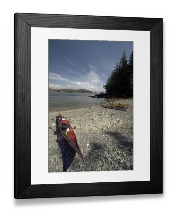 Framed Print : Kayaks at Dicebox Island, Broken Island Group, Pacific Rim National Park Preserve Framed Print : Kayaks at Dicebox Island, Broken Island Group, Pacific Rim National Park Preserve