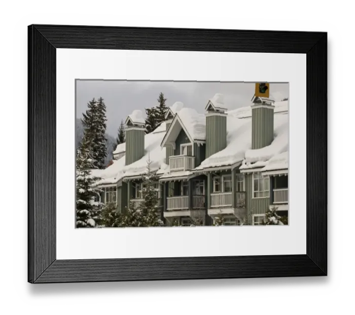 Framed Print : CA, BC, Whistler / Blackcomb resort. Lodging in Whistler Village laden with fresh snow Framed Print : CA, BC, Whistler / Blackcomb resort. Lodging in Whistler Village laden with fresh snow