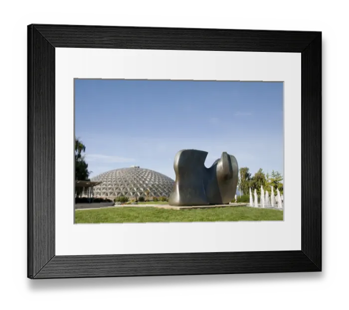 Framed Print : Bloedel Conservatory and Knife Edge sculpture by Henry Moore in Queen Elizabeth Park