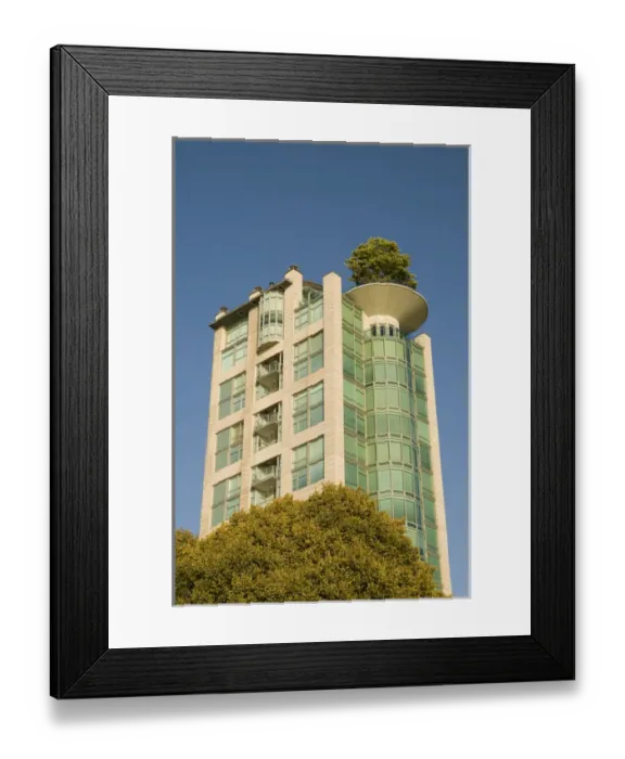 Framed Print : Residential high-rise with roof garden including large mature tree, West End of Vancouver Framed Print : Residential high-rise with roof garden including large mature tree, West End of Vancouver