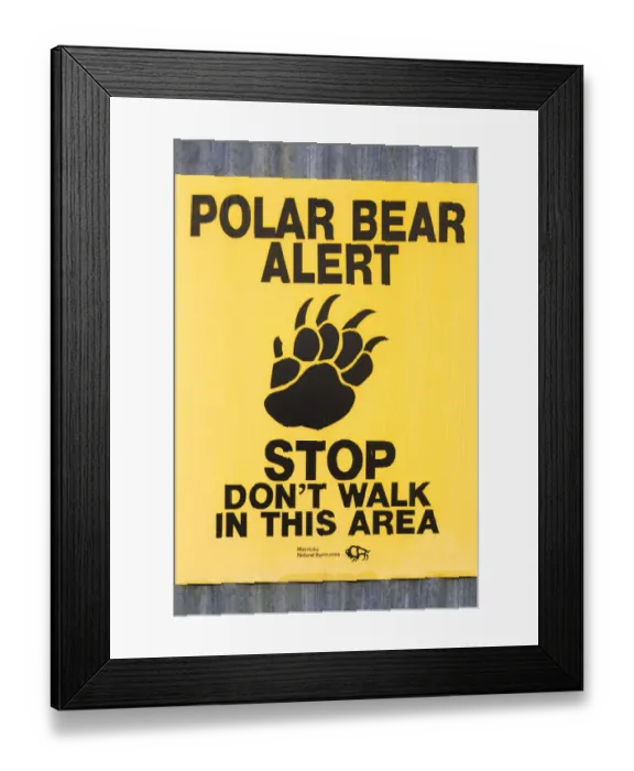 Framed Print : Danger sign for Polar Bears in close encounter possibility at Churchill Manitoba Canada Framed Print : Danger sign for Polar Bears in close encounter possibility at Churchill Manitoba Canada