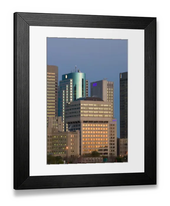 Framed Print : CANADA-Manitoba-Winnipeg: Downtown Highrise Buildings from The Forks / Dawn Framed Print : CANADA-Manitoba-Winnipeg: Downtown Highrise Buildings from The Forks / Dawn
