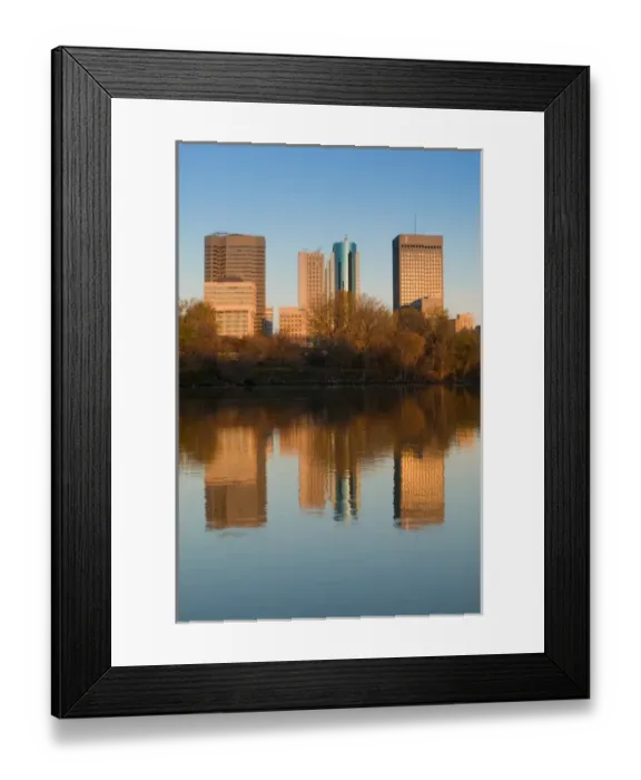 Framed Print : CANADA-Manitoba-Winnipeg: Downtown Buildings reflected in the Red River / Dawn Framed Print : CANADA-Manitoba-Winnipeg: Downtown Buildings reflected in the Red River / Dawn