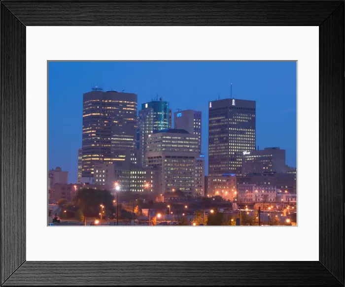 Framed Print : CANADA-Manitoba-Winnipeg: Downtown Highrises from The Forks Area- Dawn Framed Print : CANADA-Manitoba-Winnipeg: Downtown Highrises from The Forks Area- Dawn