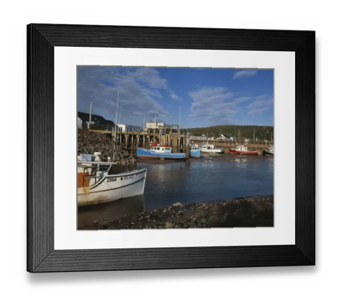 Framed Print : Fishing boats docked at low at in the Bay of Fundy town of Alma, New Brunswick, Canada Framed Print : Fishing boats docked at low at in the Bay of Fundy town of Alma, New Brunswick, Canada