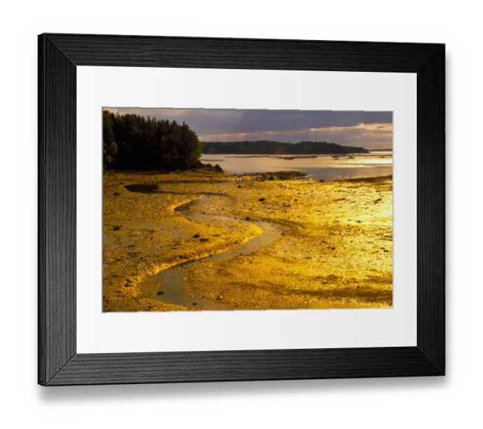 Framed Print : NA, Canada, New Brunswick. Outgoing tide at sunset on Campobello Island