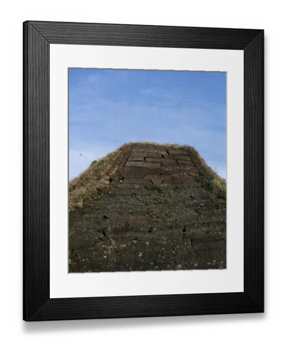 Framed Print : Cross section of a sod roof on a reconstructed building in L Anse aux Meadows