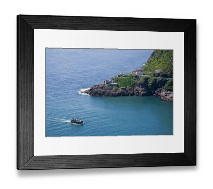 Framed Print : St. Johna's, Newfoundland, Canada, a lobster boat sails by historic Fort Amherst Framed Print : St. Johna's, Newfoundland, Canada, a lobster boat sails by historic Fort Amherst