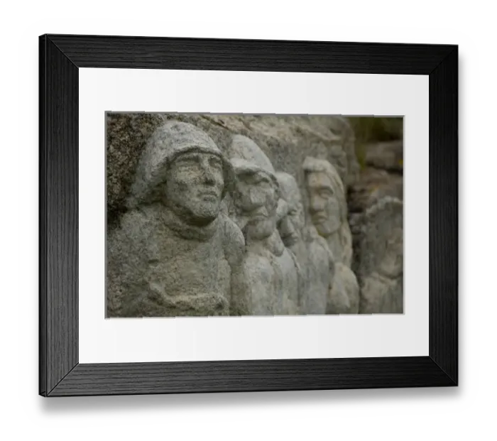 Framed Print : Canada, Nova Scotia, Peggys Cove. Fishermans Monument - rock carving by Framed Print : Canada, Nova Scotia, Peggys Cove. Fishermans Monument - rock carving by