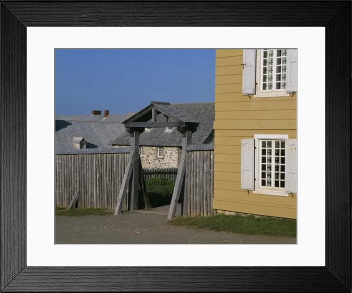 Framed Print : Houses along street in Fortress of Louisbourg Nat l Historic Site, Nova Scotia