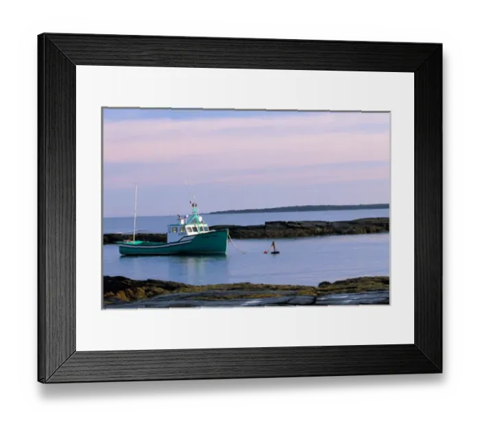 Framed Print : N. A. Canada, Nova Scotia, Blue Rocks. Lobster boat in quiet bay early morning Framed Print : N. A. Canada, Nova Scotia, Blue Rocks. Lobster boat in quiet bay early morning