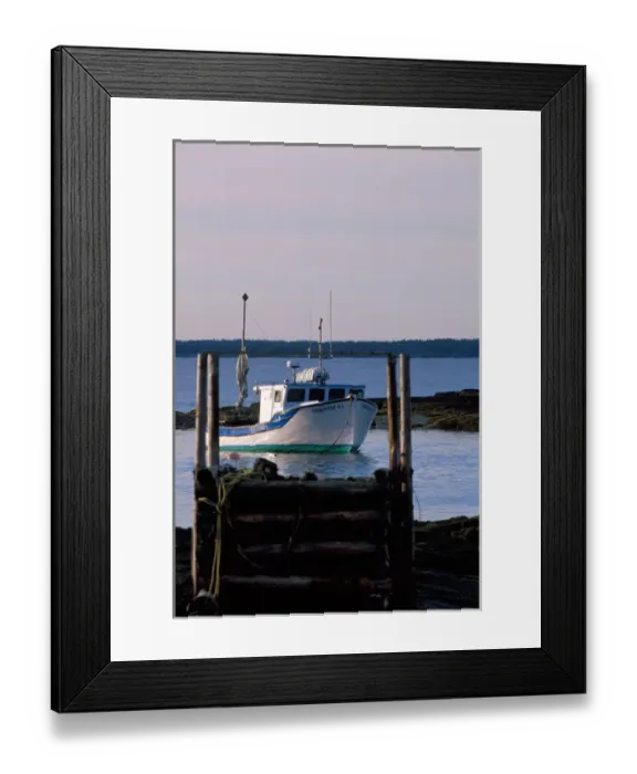Framed Print : N. A. Canada, Nova Scotia. Lobster boat in harbor near Blue Rock