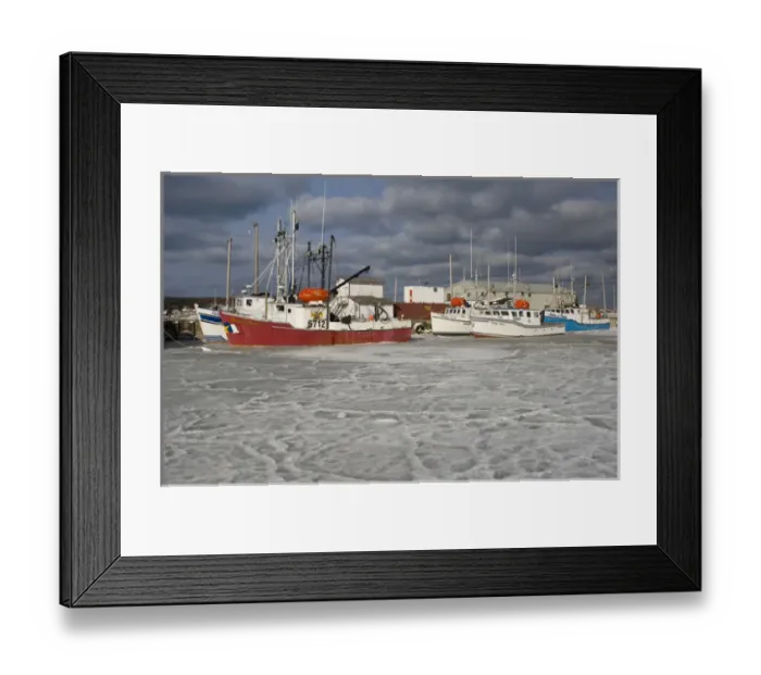 Framed Print : North America, Canada, Nova Scotia, Cape Breton, Cabot Trail Boats, Winter Cheticamp