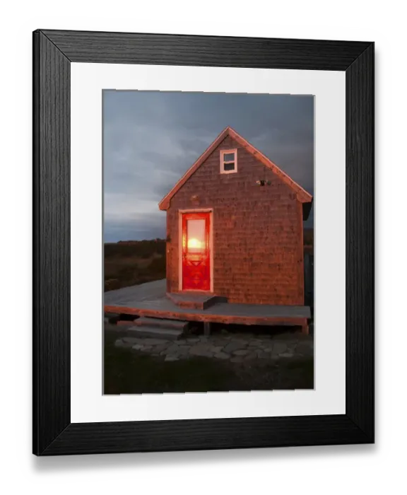 Framed Print : North America, Canada, Nova Scotia, Cape Breton, Cabot Trail Cottage at sunset