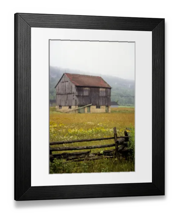 Framed Print : Canada: Ontario, Bruce Peninsula, Cape Chin, barn in field below Niagara Escarpment