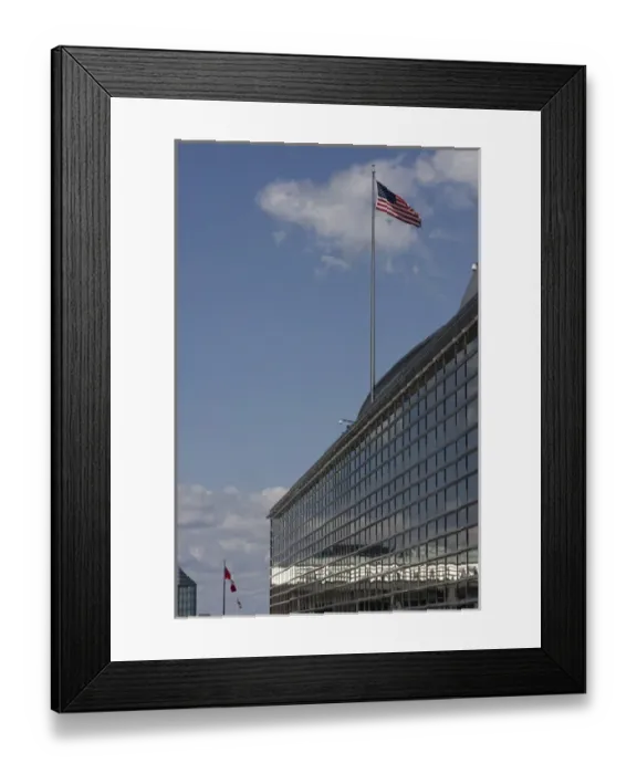 Framed Print : Canada, Ontario, Ottawa. American flag flies above United States embassy building Framed Print : Canada, Ontario, Ottawa. American flag flies above United States embassy building