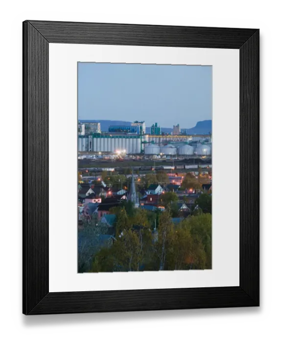 Framed Print : CANADA-Ontario-Thunder Bay: Town View & Keefer Shipping Terminal Area  /  Evening