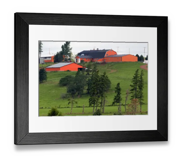 Framed Print : Farm and red barn on a hill at New Glasgow, Prince Edward Island, Canada Framed Print : Farm and red barn on a hill at New Glasgow, Prince Edward Island, Canada