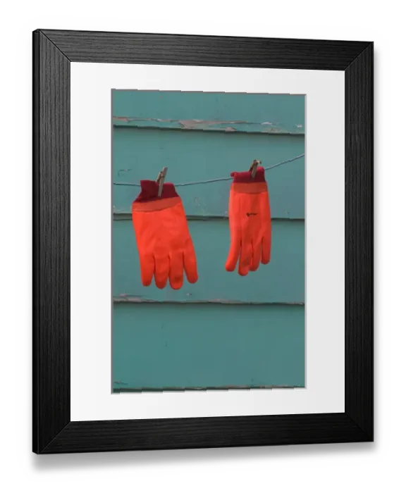 Framed Print : NA, Canada, Prince Edward Island, Malpeque Harbour. Gloves used by lobster fishermen
