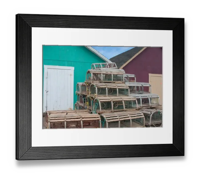 Framed Print : NA, Canada, Prince Edward Island, Malpeque Harbour. Fish sheds and lobster pots Framed Print : NA, Canada, Prince Edward Island, Malpeque Harbour. Fish sheds and lobster pots
