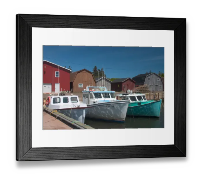 Framed Print : NA, Canada, Prince Edward Island, Malpeque Harbour. Fish sheds and lobster boats Framed Print : NA, Canada, Prince Edward Island, Malpeque Harbour. Fish sheds and lobster boats