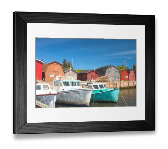 Framed Print : NA, Canada, Prince Edward Island, Malpeque Harbour. Fish sheds and lobster boats Framed Print : NA, Canada, Prince Edward Island, Malpeque Harbour. Fish sheds and lobster boats