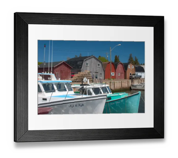 Framed Print : NA, Canada, Prince Edward Island, Malpeque Harbour. Fish sheds and lobster boats Framed Print : NA, Canada, Prince Edward Island, Malpeque Harbour. Fish sheds and lobster boats