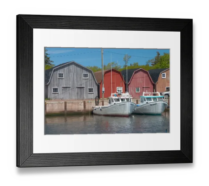 Framed Print : NA, Canada, Prince Edward Island, Malpeque Harbour. Fish sheds and lobster boats Framed Print : NA, Canada, Prince Edward Island, Malpeque Harbour. Fish sheds and lobster boats