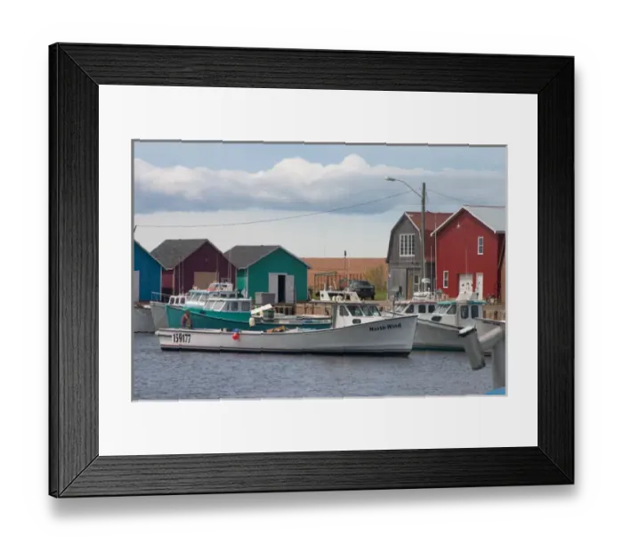 Framed Print : NA, Canada, Prince Edward Island, Malpeque Harbour. Lobster boats and fish sheds Framed Print : NA, Canada, Prince Edward Island, Malpeque Harbour. Lobster boats and fish sheds