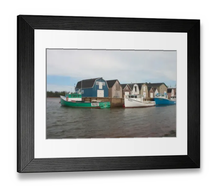 Framed Print : NA, Canada, Prince Edward Island, New London. Fishing sheds and lobster boats in harbour Framed Print : NA, Canada, Prince Edward Island, New London. Fishing sheds and lobster boats in harbour