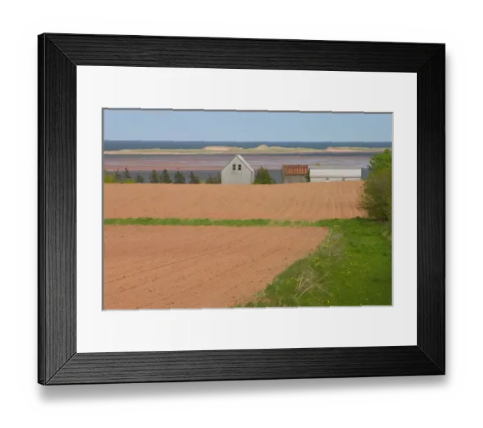 Framed Print : NA, Canada, Prince Edward Island, Springbrook. Field ready for planting and barns