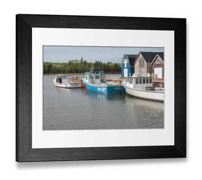 Framed Print : NA, Canada, Prince Edward Island, New London. Fishing sheds and lobster boats in harbour Framed Print : NA, Canada, Prince Edward Island, New London. Fishing sheds and lobster boats in harbour