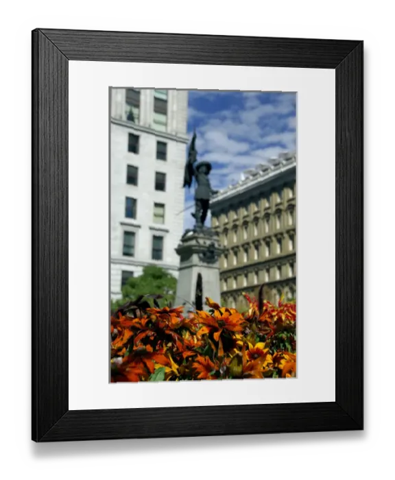 Framed Print : Canada, Quebec, Montreal. Place d Armes, statue of Paul de Chomeday, Sieur Framed Print : Canada, Quebec, Montreal. Place d Armes, statue of Paul de Chomeday, Sieur