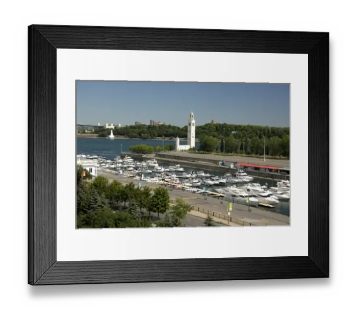 Framed Print : Canada, Quebec, Montreal. Views of waterfront & port area from the tower at Notre