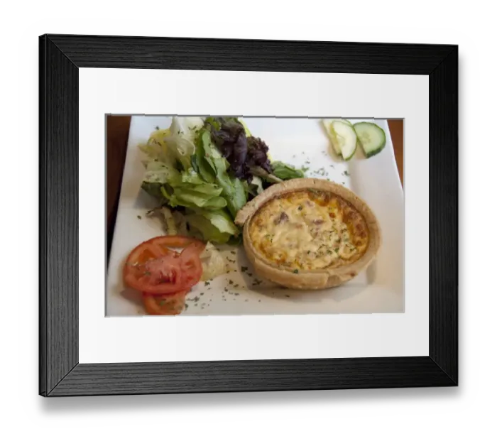 Framed Print : Canada, Quebec, Montreal. Typical Frence Canadian food, quiche Lorraine Framed Print : Canada, Quebec, Montreal. Typical Frence Canadian food, quiche Lorraine