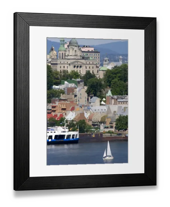 Framed Print : Ferry boat and sail boat on the St. Lawrence River at Quebec City, Quebec, Canada Framed Print : Ferry boat and sail boat on the St. Lawrence River at Quebec City, Quebec, Canada