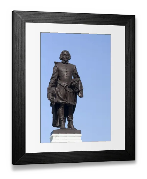 Framed Print : Statue of Samuel Champlain in Quebec City, Quebec, Canada. canada, canadian